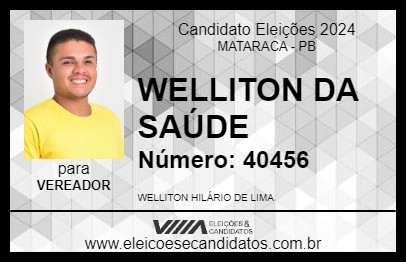 Candidato WELLITON DA SAÚDE 2024 - MATARACA - Eleições