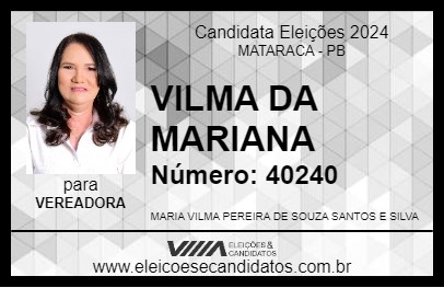 Candidato VILMA DA MARIANA 2024 - MATARACA - Eleições