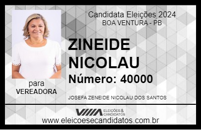 Candidato ZINEIDE NICOLAU 2024 - BOA VENTURA - Eleições