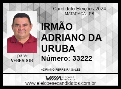 Candidato IRMÃO ADRIANO DA URUBA 2024 - MATARACA - Eleições