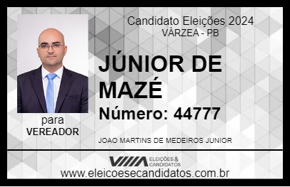 Candidato JÚNIOR DE MAZÉ 2024 - VÁRZEA - Eleições