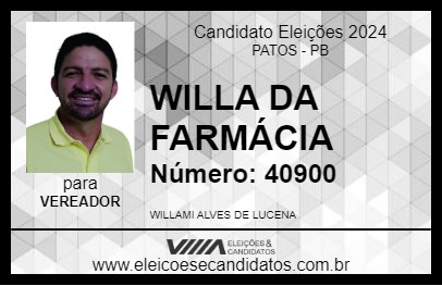 Candidato WILLA DA FARMÁCIA 2024 - PATOS - Eleições