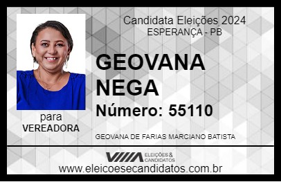 Candidato GEOVANA NEGA 2024 - ESPERANÇA - Eleições