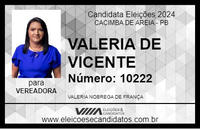 Candidato VALERIA DE VICENTE 2024 - CACIMBA DE AREIA - Eleições