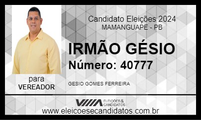 Candidato IRMÃO GÉSIO 2024 - MAMANGUAPE - Eleições