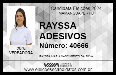 Candidato RAYSSA ADESIVOS 2024 - MAMANGUAPE - Eleições