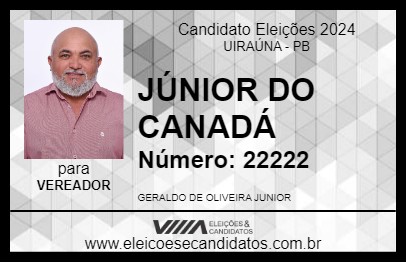 Candidato JÚNIOR DO CANADÁ 2024 - UIRAÚNA - Eleições