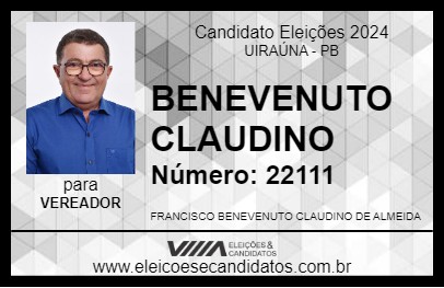 Candidato BENEVENUTO CLAUDINO 2024 - UIRAÚNA - Eleições