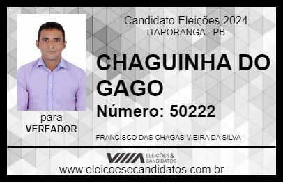 Candidato CHAGUINHA DO GAGO 2024 - ITAPORANGA - Eleições