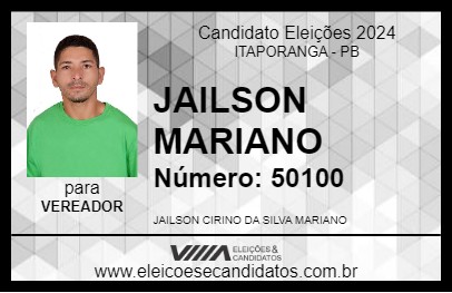 Candidato JAILSON MARIANO 2024 - ITAPORANGA - Eleições