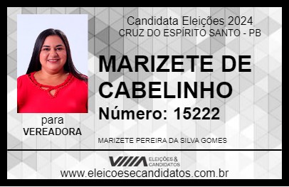 Candidato MARIZETE DE CABELINHO 2024 - CRUZ DO ESPÍRITO SANTO - Eleições