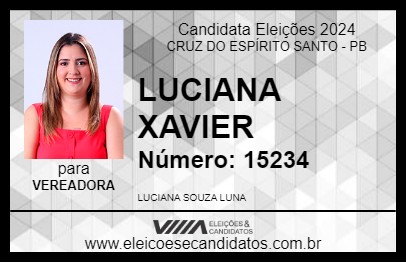 Candidato LUCIANA XAVIER 2024 - CRUZ DO ESPÍRITO SANTO - Eleições