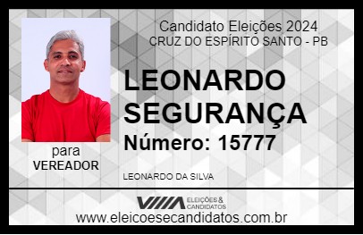 Candidato LEONARDO SEGURANÇA 2024 - CRUZ DO ESPÍRITO SANTO - Eleições