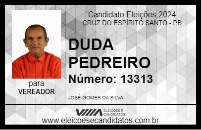 Candidato DUDA PEDREIRO 2024 - CRUZ DO ESPÍRITO SANTO - Eleições