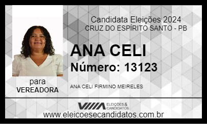 Candidato ANA CELI 2024 - CRUZ DO ESPÍRITO SANTO - Eleições