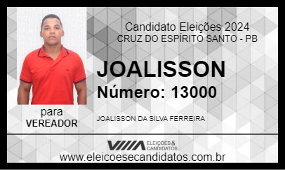 Candidato JOALISSON 2024 - CRUZ DO ESPÍRITO SANTO - Eleições