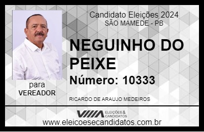 Candidato NEGUINHO DO PEIXE 2024 - SÃO MAMEDE - Eleições