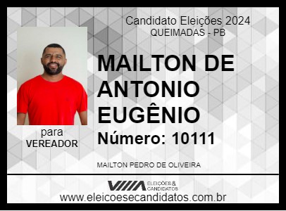 Candidato MAILTON DE ANTONIO EUGÊNIO 2024 - QUEIMADAS - Eleições