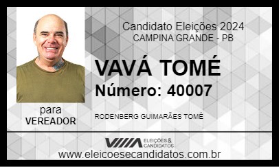 Candidato VAVÁ TOMÉ 2024 - CAMPINA GRANDE - Eleições