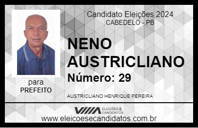 Candidato NENO AUSTRICLIANO 2024 - CABEDELO - Eleições