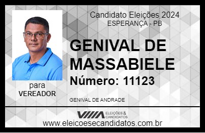 Candidato GENIVAL DE MASSABIELE 2024 - ESPERANÇA - Eleições