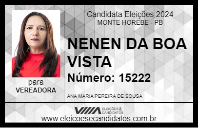 Candidato NENEN DA BOA VISTA 2024 - MONTE HOREBE - Eleições