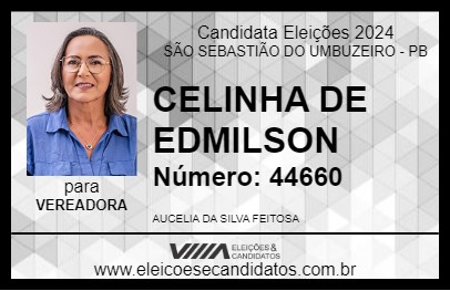 Candidato CELINHA DE EDMILSON 2024 - SÃO SEBASTIÃO DO UMBUZEIRO - Eleições