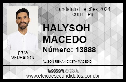 Candidato HALYSOH MACEDO 2024 - CUITÉ - Eleições