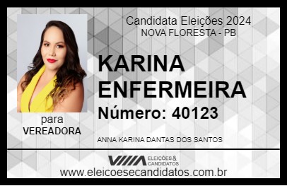 Candidato KARINA ENFERMEIRA 2024 - NOVA FLORESTA - Eleições