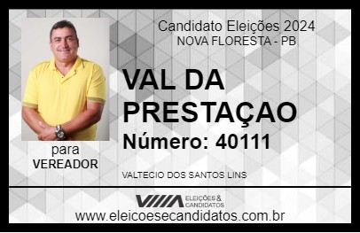 Candidato VAL DA PRESTAÇAO 2024 - NOVA FLORESTA - Eleições