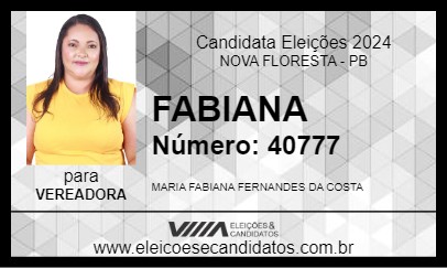 Candidato FABIANA 2024 - NOVA FLORESTA - Eleições