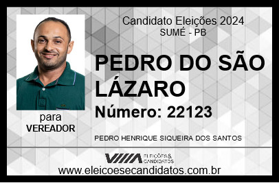 Candidato PEDRO DO SÃO LÁZARO 2024 - SUMÉ - Eleições