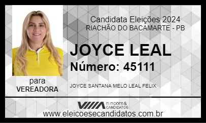 Candidato JOYCE LEAL 2024 - RIACHÃO DO BACAMARTE - Eleições