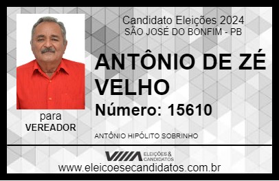 Candidato ANTÔNIO DE ZÉ VELHO 2024 - SÃO JOSÉ DO BONFIM - Eleições