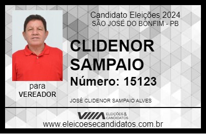 Candidato CLIDENOR SAMPAIO 2024 - SÃO JOSÉ DO BONFIM - Eleições