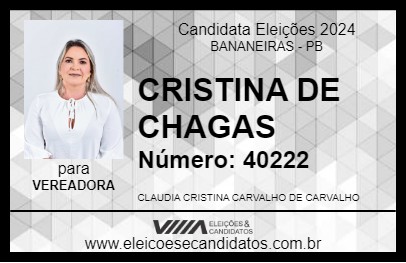 Candidato CRISTINA DE CHAGAS 2024 - BANANEIRAS - Eleições