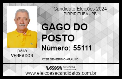 Candidato GAGO DO POSTO 2024 - PIRPIRITUBA - Eleições