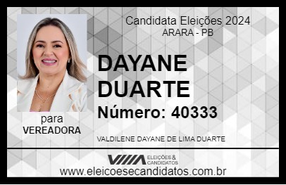 Candidato DAYANE DUARTE 2024 - ARARA - Eleições