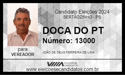 Candidato DOCA DO PT 2024 - SERTÃOZINHO - Eleições