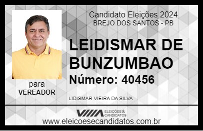 Candidato LEIDISMAR DE BUNZUMBAO 2024 - BREJO DOS SANTOS - Eleições