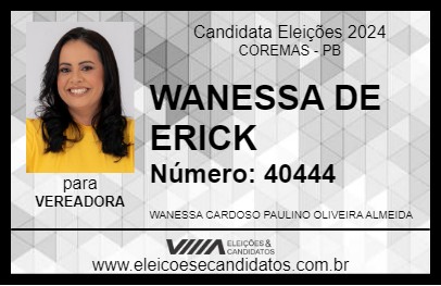 Candidato WANESSA DE ERICK 2024 - COREMAS - Eleições