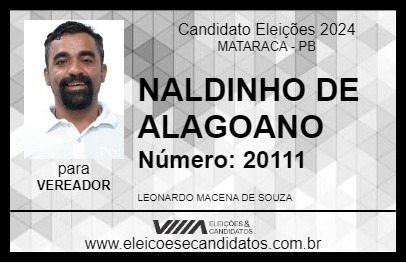 Candidato NALDINHO DE ALAGOANO 2024 - MATARACA - Eleições