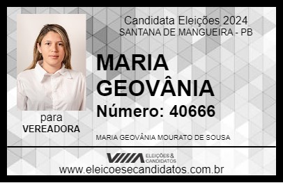 Candidato MARIA GEOVÂNIA 2024 - SANTANA DE MANGUEIRA - Eleições