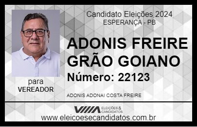 Candidato ADONIS FREIRE GRÃO GOIANO 2024 - ESPERANÇA - Eleições