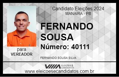 Candidato FERNANDO SOUSA 2024 - MANAÍRA - Eleições