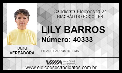 Candidato LILY BARROS 2024 - RIACHÃO DO POÇO - Eleições