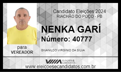 Candidato NENKA GARÍ 2024 - RIACHÃO DO POÇO - Eleições