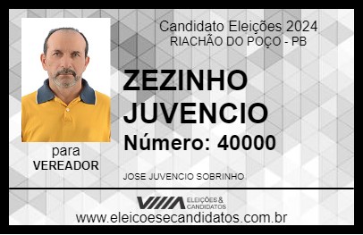 Candidato ZEZINHO JUVENCIO 2024 - RIACHÃO DO POÇO - Eleições