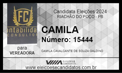 Candidato CAMILA 2024 - RIACHÃO DO POÇO - Eleições