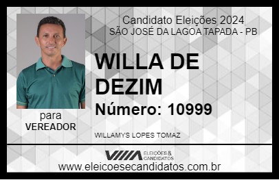 Candidato WILLA DE DEZIM 2024 - SÃO JOSÉ DA LAGOA TAPADA - Eleições